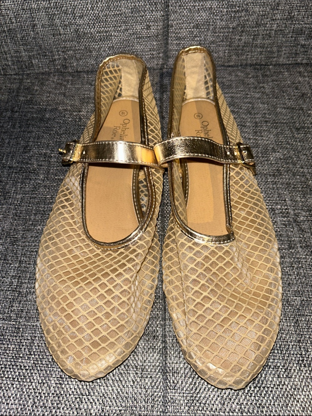 Gold Mesh Mary Jane Flats with Metallic Strap - Picture 3 of 8